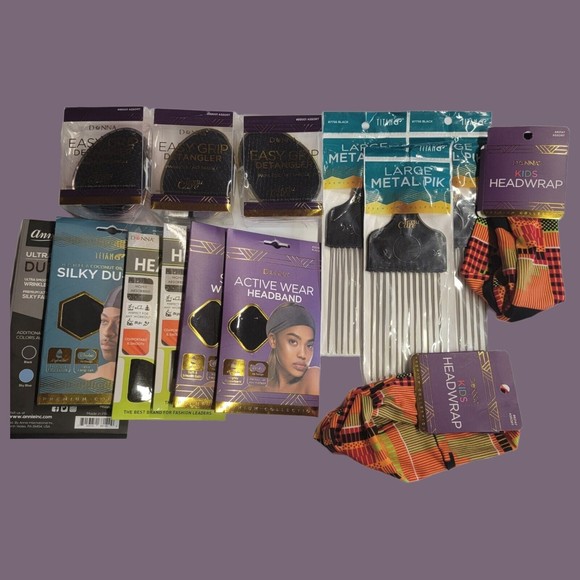 14  Donna Headband Du-Rag Silky Satin Annie Du-Rag Detanlger‎ Metal Pik Headwrap - Picture 1 of 10